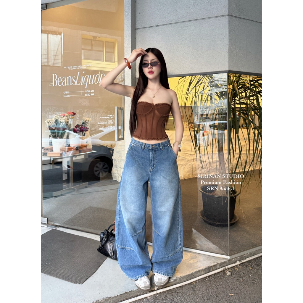Sirinan Studio กางเกงยีนส์ทรงบราเรล สียีนส์