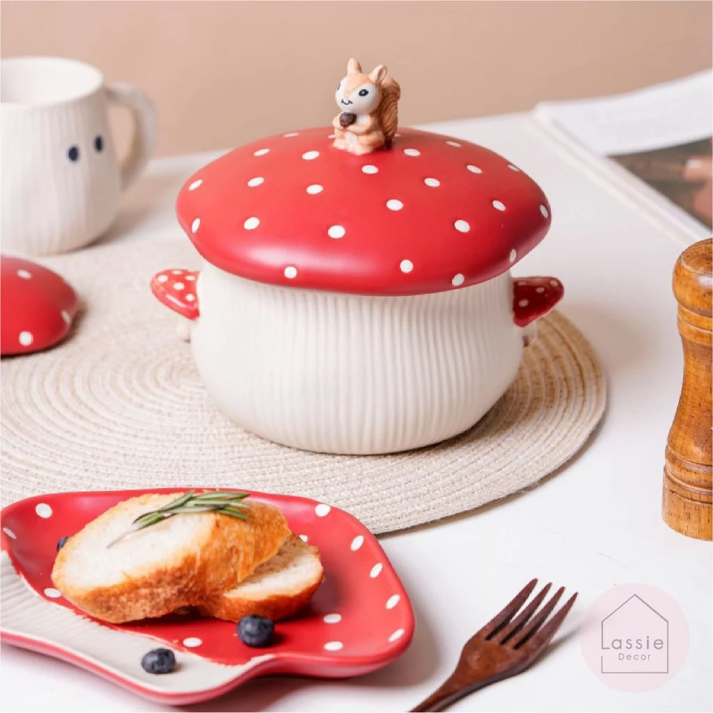 🍄จานชามลายเห็ด Mushroom Village เข้าไมโครเวฟได้ 🍽️ เซรามิกลายเห็ด ของขวัญของตกแต่ง 🎁สุดคิ้วท์ | Lassiedecor 🎀 thumbnail 10