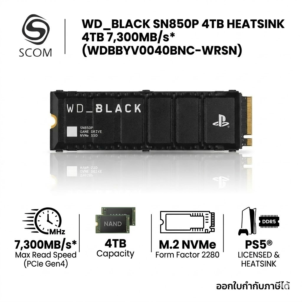 (SSD) 4TB WD BLACK SN850P HEATSINK SSD M.2 PCIe NVMe for PS5® consoles (WDBBYV0040BNC-WRSN)