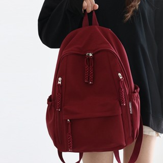 FOXER กระเป๋าเป้ผ้าแคนวาสนักเรียนเบา สีแดงไวน์ ใส่แท็บเล็ตโน…