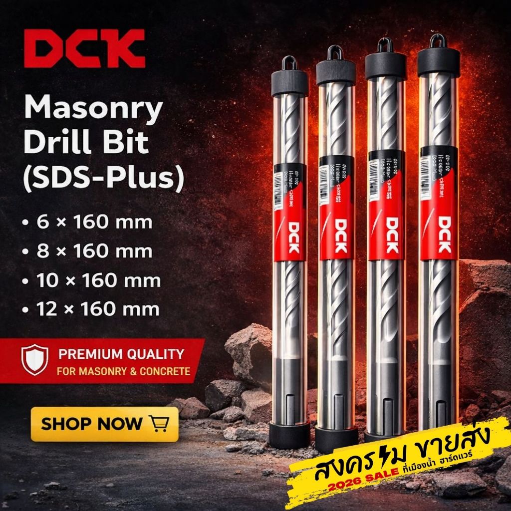 DCK ดอกสว่านโรตารี่ SDS-Plus (มีตัวเลือก) ขนาด 6 / 8 / 10 / 12 ยาว 160 มิล