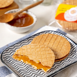 วาฟเฟิลกรอบสอดไส้คาราเมล ขนมทานเล่น โฮมเมด กรอบหอมเนย Carame…