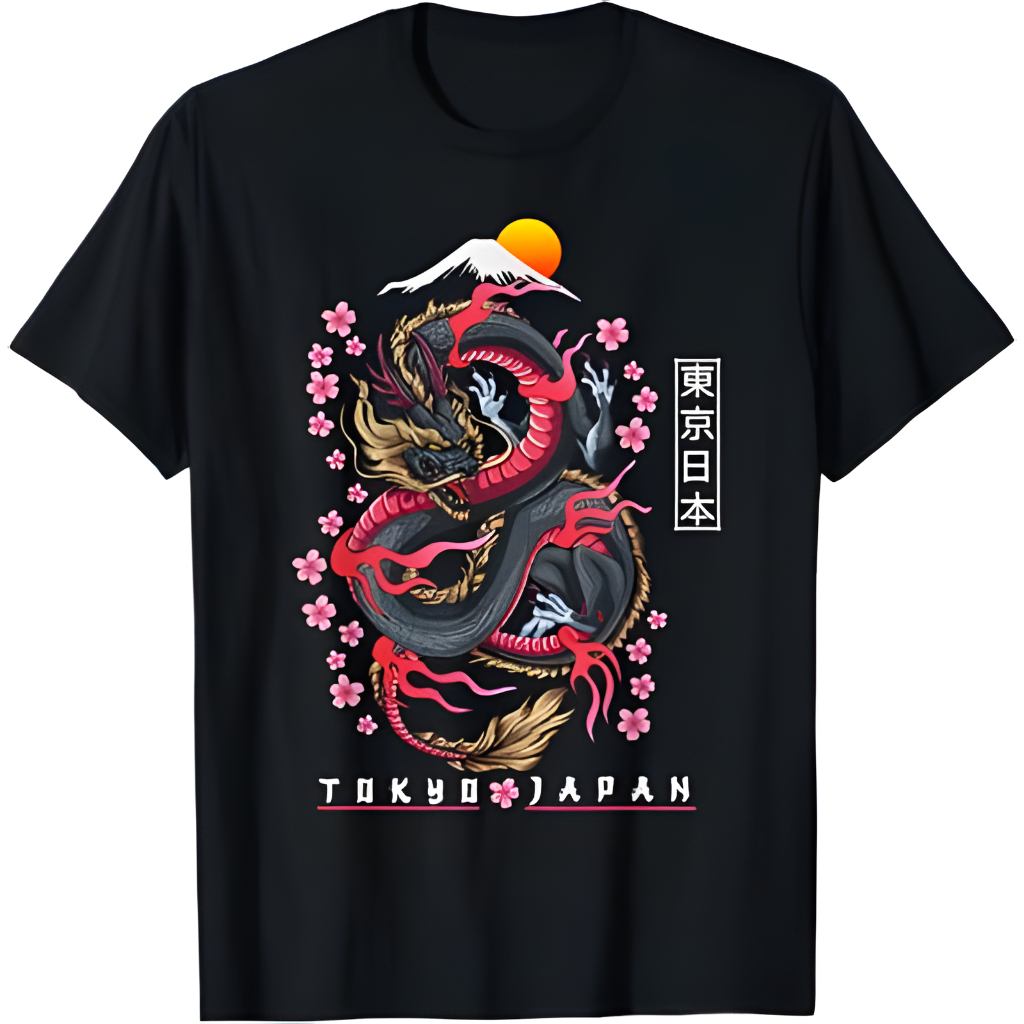 Japanese Aesthetic Dragon Tokyo Japan Manga Anime Asian 80s T-Shirt