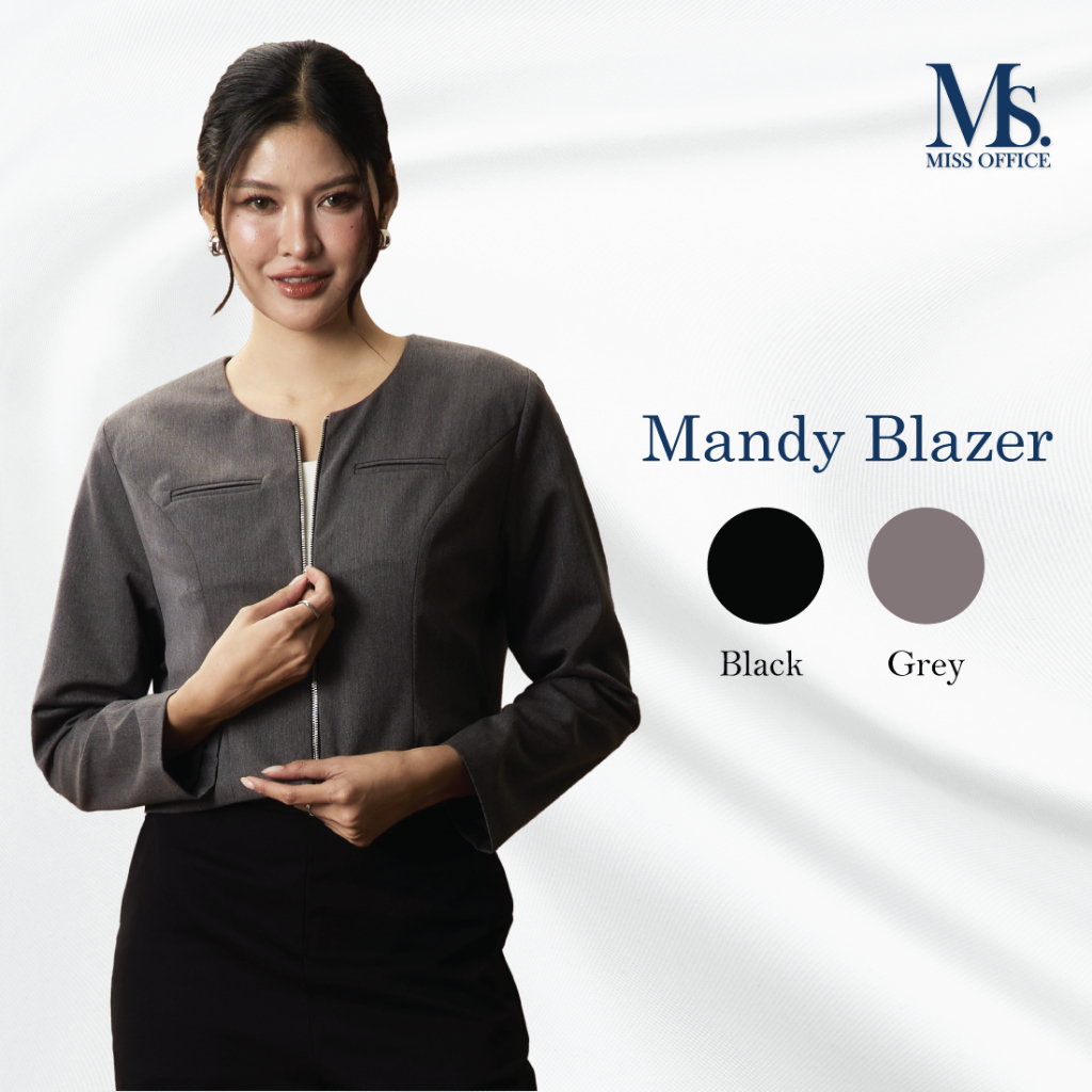 Miss Office เสื้อคอกลมคลุมเจาะกระเป๋าซิปหน้า (Mandy Blazer : MB-066) ราคา ถูกที่สุด ดีลบีเคเค