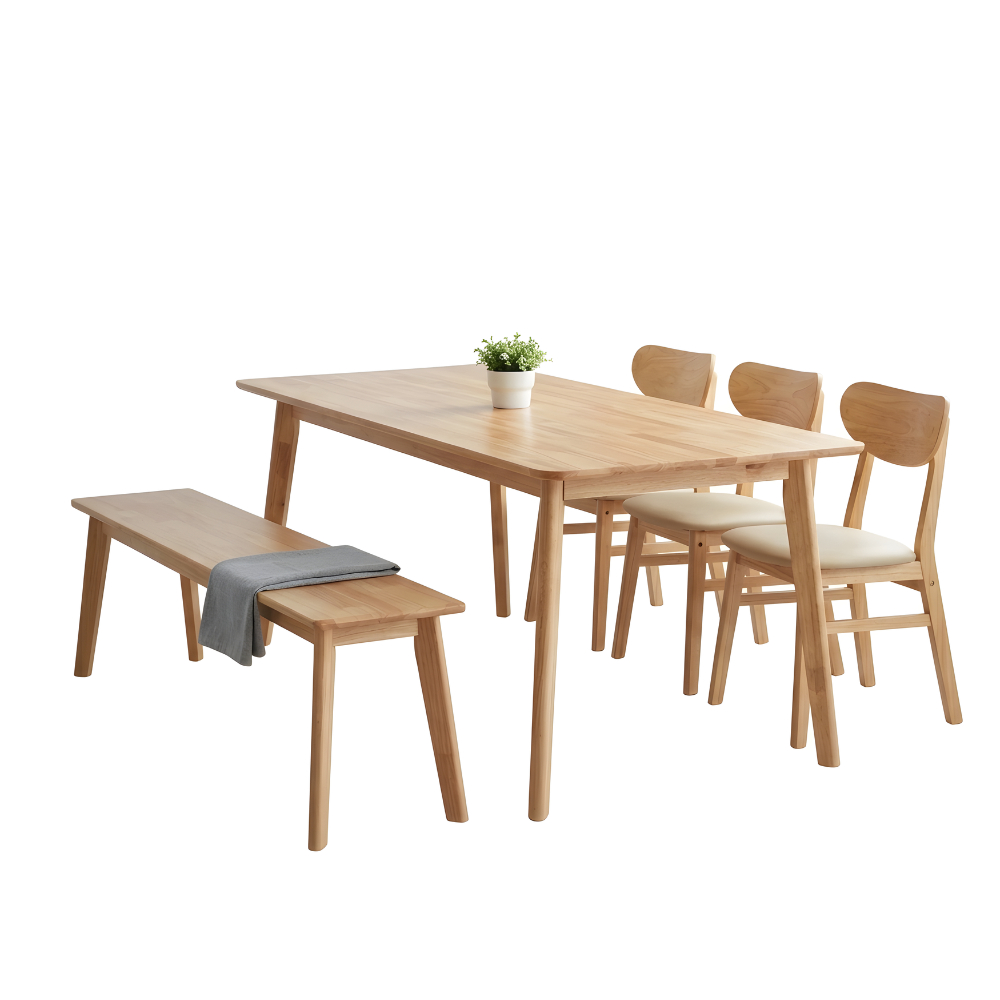Evergeen Furniture โต๊ะทานอาหาร 6 ท่าน ชุดโต๊ะกินข้าวยาว 180-200 ซม ไม้ยางแท้ ได้ครบชุด
