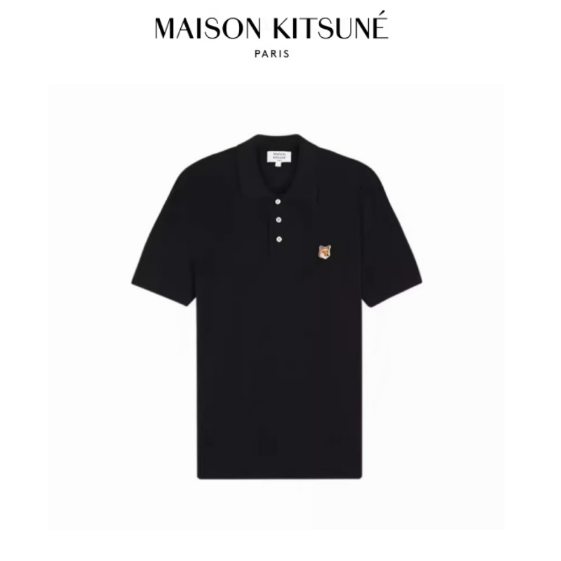 Maison Kitsune🇯🇵 Spring/Summer Classic Fox Head Solid Color Polo Short Sleeve เสื้อโปโลแขนสั้นลายสุนัขจิ้งจอก