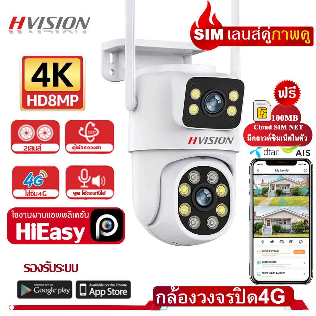 🔥ซิม4Gในตัว🔥4Gกล้องวงจรปิด เลนส์คู่ ใส่ซิม2เลนส์ มุมกว้างหมุนได้360องศา ไมค์ลำโพงใน ได้ภาพสีกลางคืน