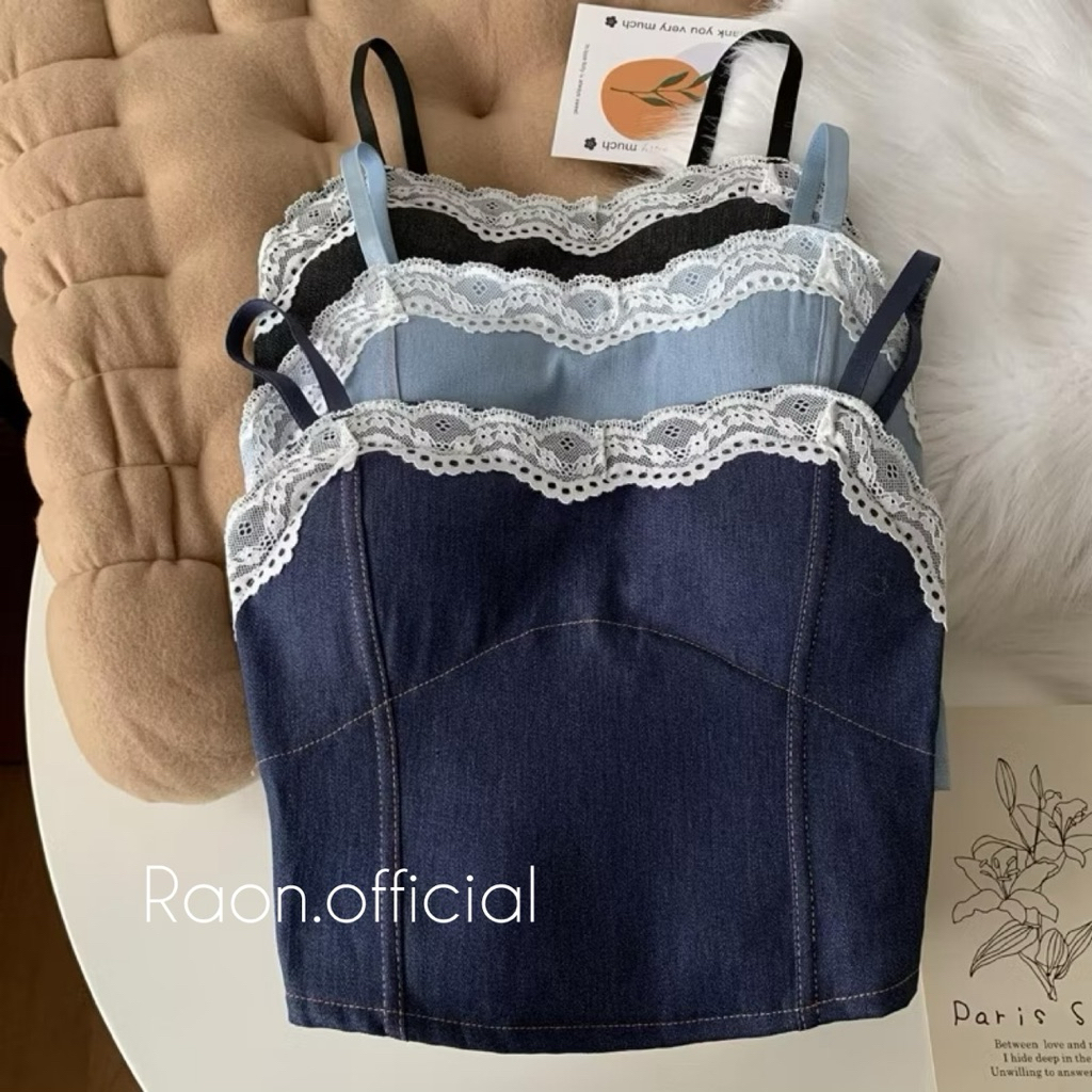 เสื้อเกาะอกสายเดี่ยว แต่งลูกไม้ หลังสม้อค มีฟองน้ำในตัว