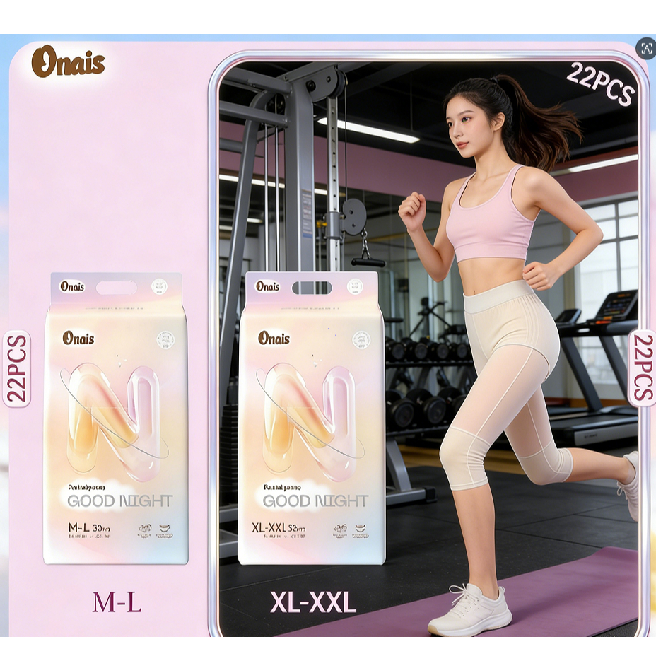 Onais 22ชิ้น/แพ็ค ผ้าอนามัยแบบกางเกง ichi ผ้าอนามัยกางเกง อัปเกรดผ้าอนามัยระบายอากาศได้ 360° ระบายอา