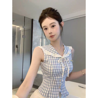 Veewink เสื้อเชิ้ตคอปกเรือลายสก็อต ทรงเข้ารูป สดใส หวาน เนื้อผ้าบางเบา กันแดด ใส่แล้วเรียว ลดน้ำหนัก