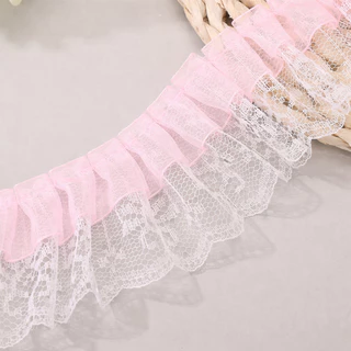 ลูกไม้ระบายจับจีบ กว้าง 5cm สีหวาน ลูกไม้แต่งขอบ ผ้าโปร่งลายหวาน สีพาสเทล 4 สี ขาว เหลือง ฟ้า ชมพู สำหรับตกแต่งเสื้อผ้า
