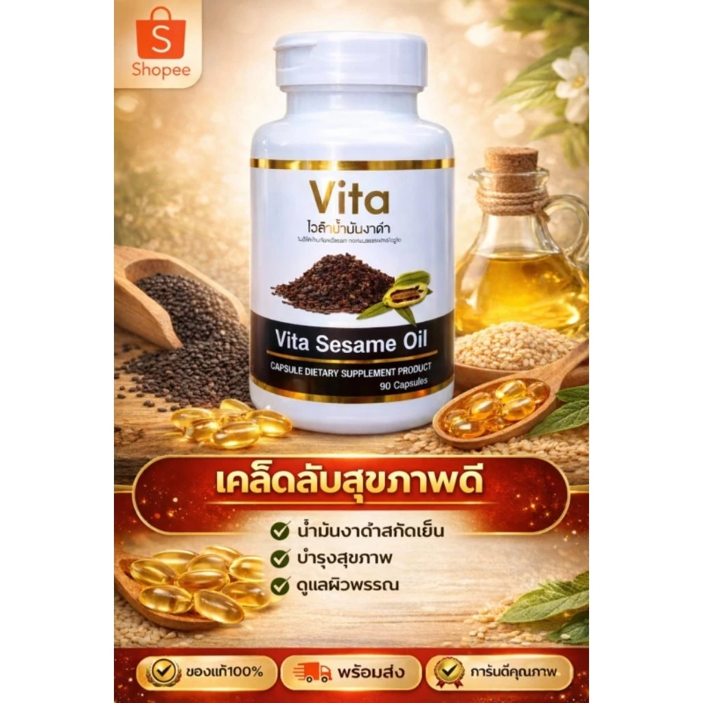 น้ำมันงาดำสกัดเย็น 90 capsules (1เม็ด720mg )คุ้มค่าที่สุดในประเทศ แก้ปวดเข่า ปวดข้อ office syndrome