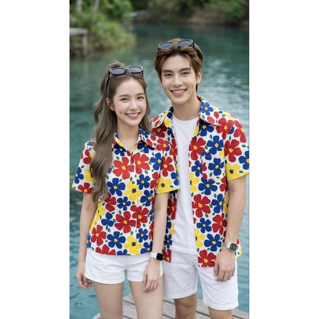 เสื้อคู่ลายดอกชาย-หญิงใส่สงกรานต์. ราคา ถูกที่สุด ดีลบีเคเค แกลเลอรีภาพที่ 2