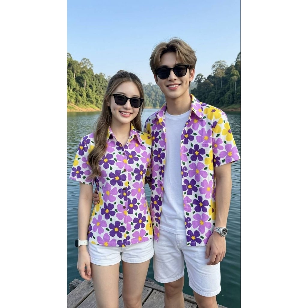 เสื้อคู่ลายดอกชาย-หญิงใส่สงกรานต์. ราคา ถูกที่สุด ดีลบีเคเค แกลเลอรีภาพที่ 4