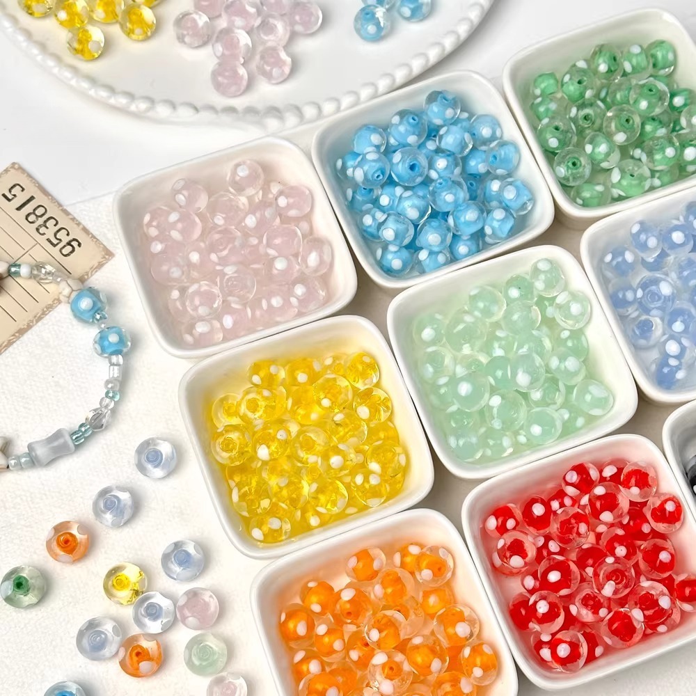 2pcs Colored glass beads, rainbow-shaped polka dot glass beads, loose beads, string beads - DIY hand