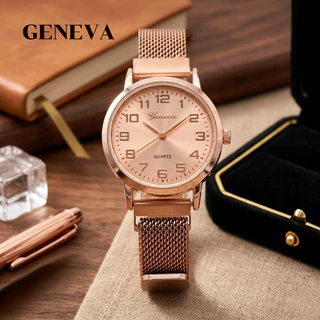 GENEVA นาฬิกาข้อมือผู้หญิง สายแม่เหล็ก นาฬิกาข้อมือผู้หญิง สไตล์แฟชั่น/ลักชูรี