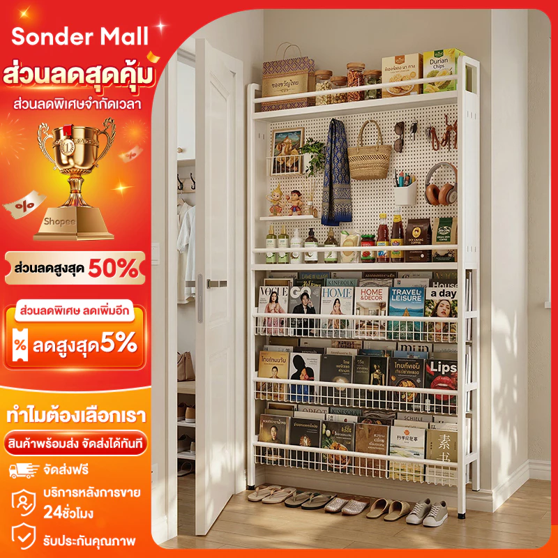 Sonder pegboard ชั้นวางของ 6/5ชั้น งานเหล็ก ชั้นวางเก็บของหลังประตู ชั้นวางหนังสือ ชั้นวางติดผนัง ประหยัดพื้นที่