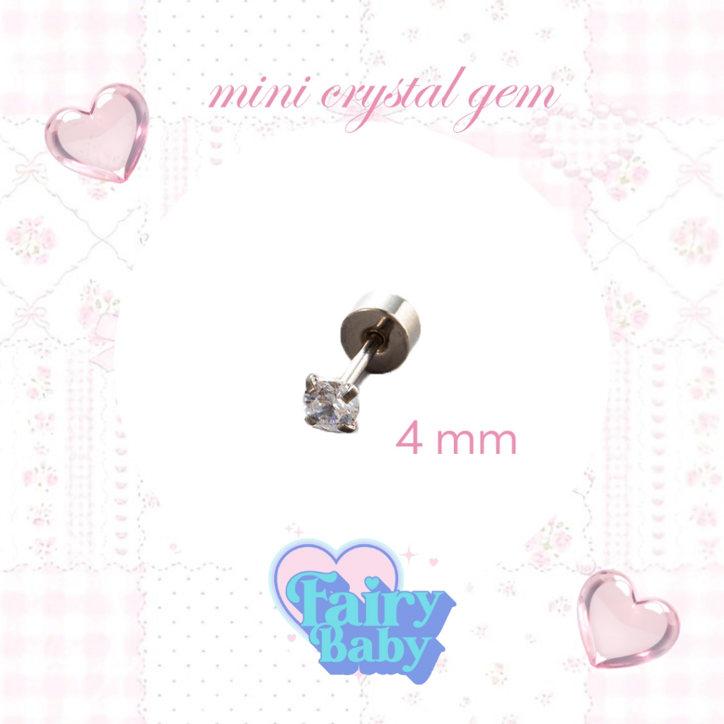 Fairybaby จิว Mini Crystal Gem - 4MM ( 1 ชิ้น ) แป้นแบน จิวตุ้มหู งานมินิ จิว จิ๋ว ใส่ได้ทุกวัน 0.8 (J3-189)