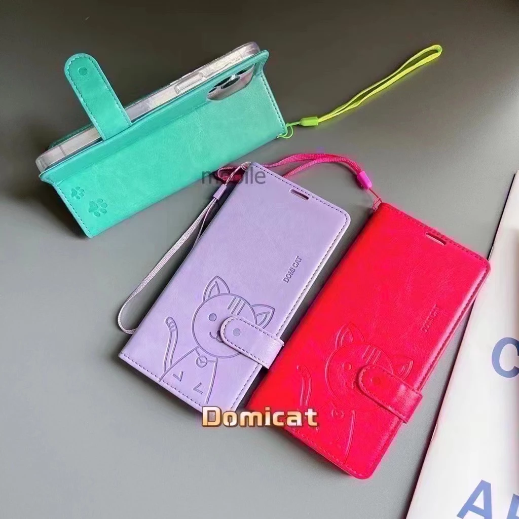 เคสฝาพับ ตั้งได้ สำหรับ Realme Note60 60X Note80 50 C85 C71 14 14T 14Pro C63 C61 C53 C51 แถมสายมีล็อค ใส่บัตรได้ Domicat