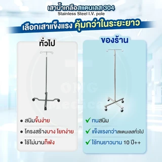 [งานไทยไม่ใช่จีน✅​] เสาน้ำเกลือสแตนเลส 304 มาตรฐาน รพ.เอกชน อย่างดี แขวนน้ำเกลือ ปรับได้ 2 ม. Stainless Steel I.V. pole