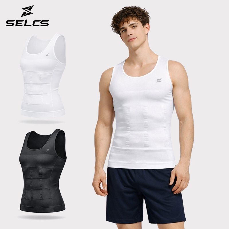 SELCSชุดบอดี้สูท เสื้อยืด กระชับสัดส่วน รัดรูป เสื้อกล้าม เข็มขัด เทรนเนอร์ ลดน้ําหนัก สําหรับผู้ชาย