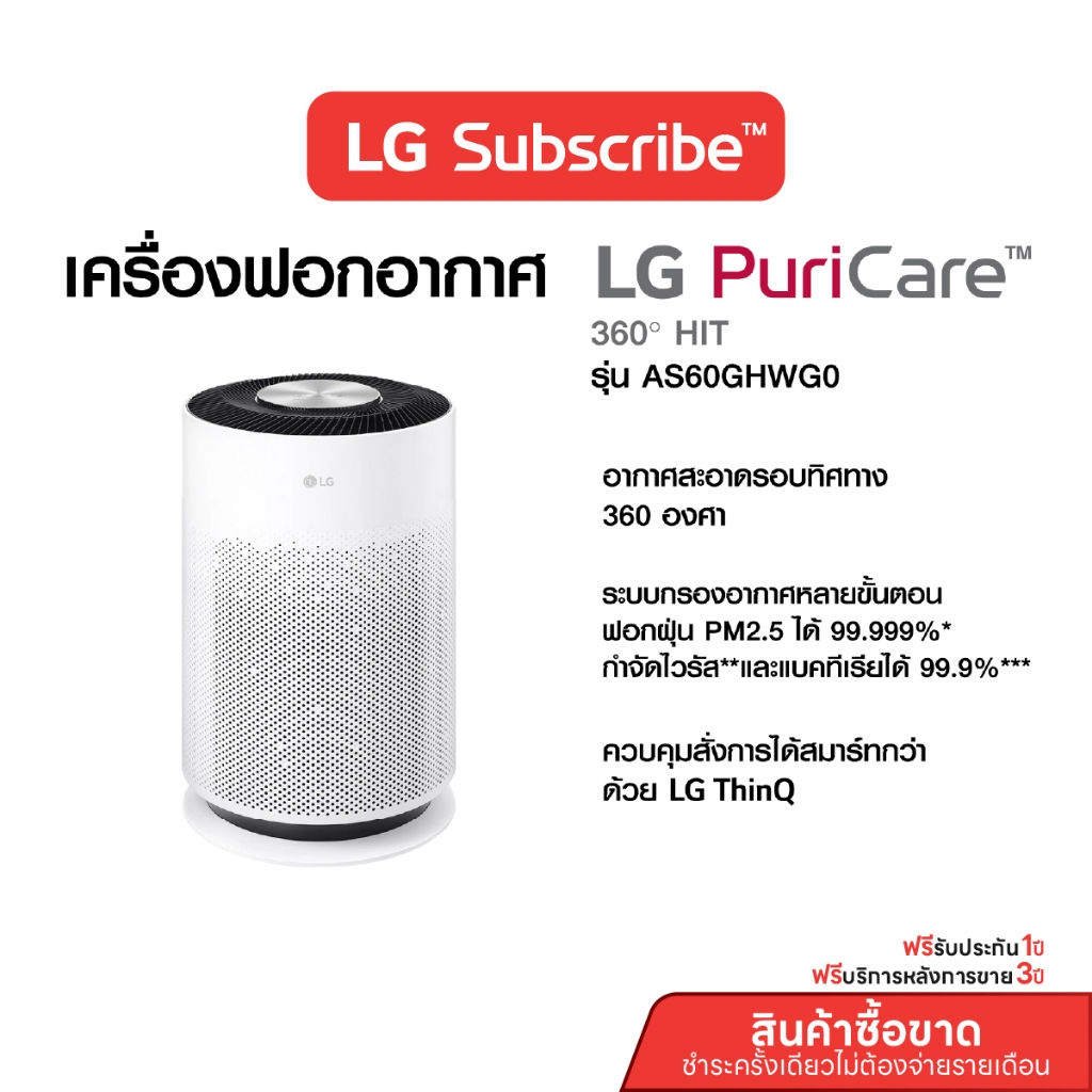 [บริการ 3 ปี] LG เครื่องฟอกอากาศ LG PuriCare 360 Hit รุ่น AS60GHWG0