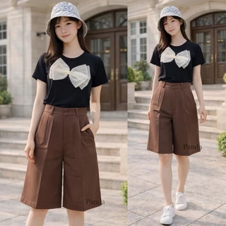 PANDA PD38 กางเกงขาสั้นเอวสูง กางเกงขาสั้น (ผ้าไมโคร พรีเมี่ยม) ซิปหน้า S-XL
