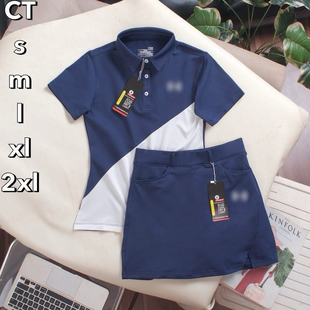 พร้อมส่ง! ชุดตีกอล์ฟผู้หญิง เสือแขนสั้น กระโปรงมีซับในขาสั้น ซื้อครั้งเดียวได้ทั้งชุด (เสื้อ+กระโปรง)