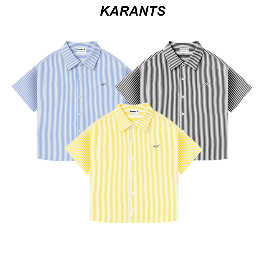Karants เสื้อเชิ้ตสีพื้น โลโก้โลหะ ทรง Cropped Boxy ผ้า Oxford เกรดพรีเมียม สำหรับผู้ชายและผู้หญิง -