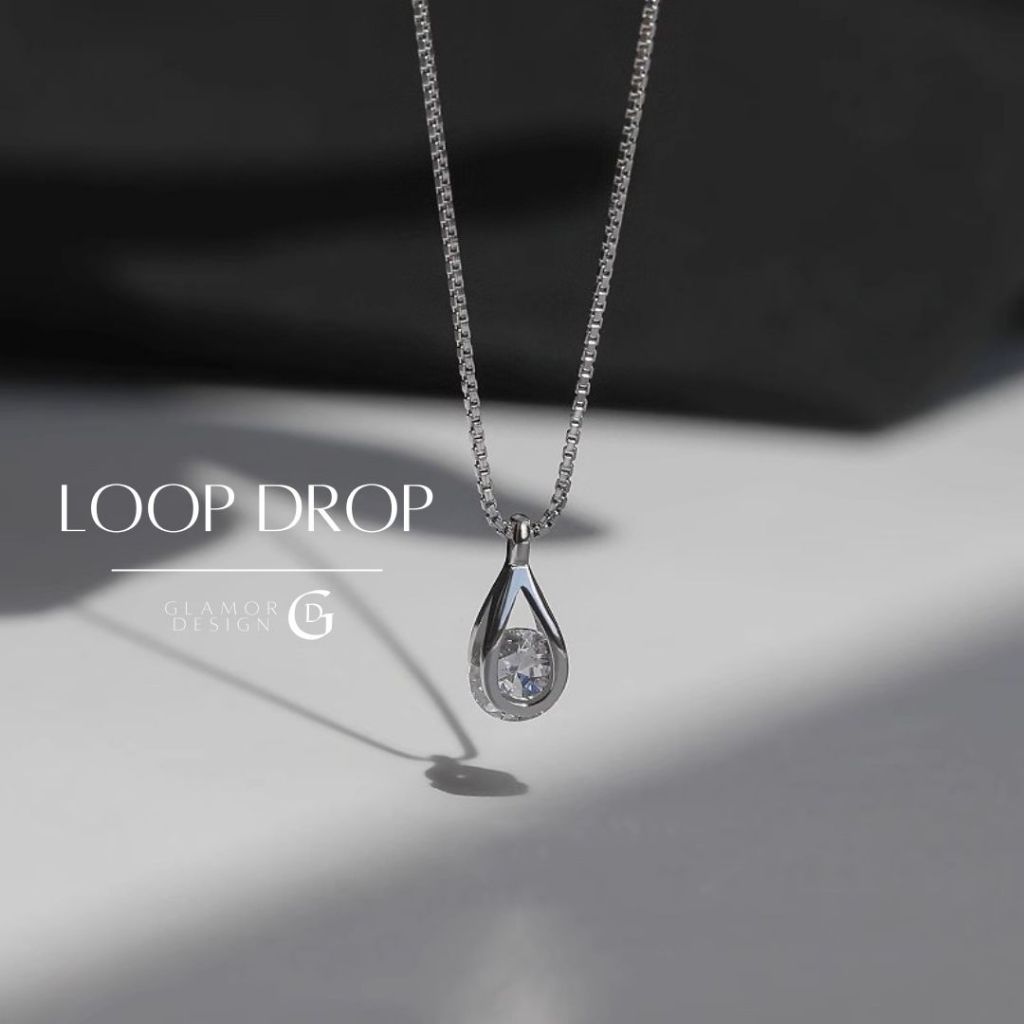 GLAMOR✨สร้อยเงินเเท้ Loop Drop สร้อยคอเพชรสังเคราะห์ทรงกลมทรงหยดน้ำ สร้อยคอแฟชั่น สร้อยคอผู้หญิง