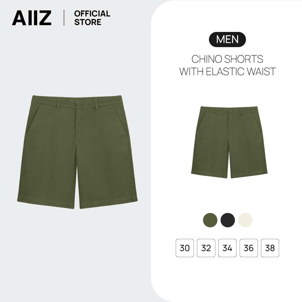 AIIZ (เอ ทู แซด) - AIIZ กางเกงชิโน่ผู้ชายขาสั้นขอบเอวยางยืดด้านใน AIIZ Men's Chino Shorts with Elastic Waist