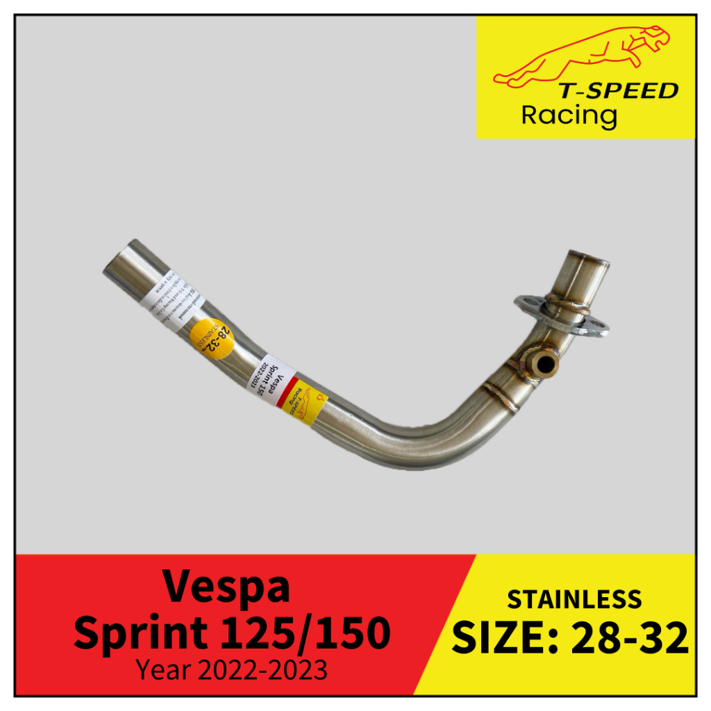 [แถมตัวสวม] คอท่อ Vespa Sprint S125/S150 Year 2022-2023 สแตนเลส 304 Size 28-32 mm.