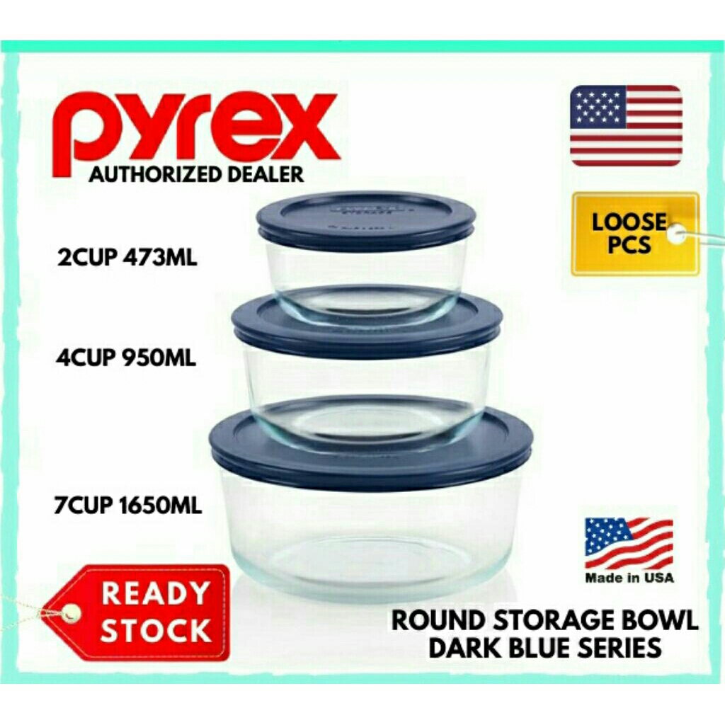 Pyrex ~ Simply Store ~ 6pc Dark Blue - Red Glass Storage 3 Sizes | America 🇺🇸