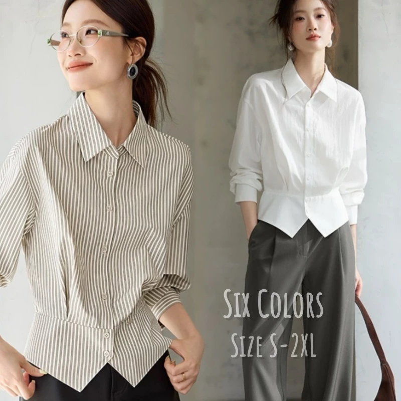 Dodeเสื้อเชิ้ตแขนยาวสีพื้นสไตล์ฝรั่งเศสสำหรับผู้หญิงตัวนี้มีทรงเข้ารูปช่วงเอวและปกคอพับลง ทำให้เหมาะสำหรับฤดูใบไม้99260