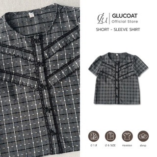 Glucoat | [A216] เสื้อคอกลมลายสก๊อตแต่งระบายช่วงอก กระดุมหน้…