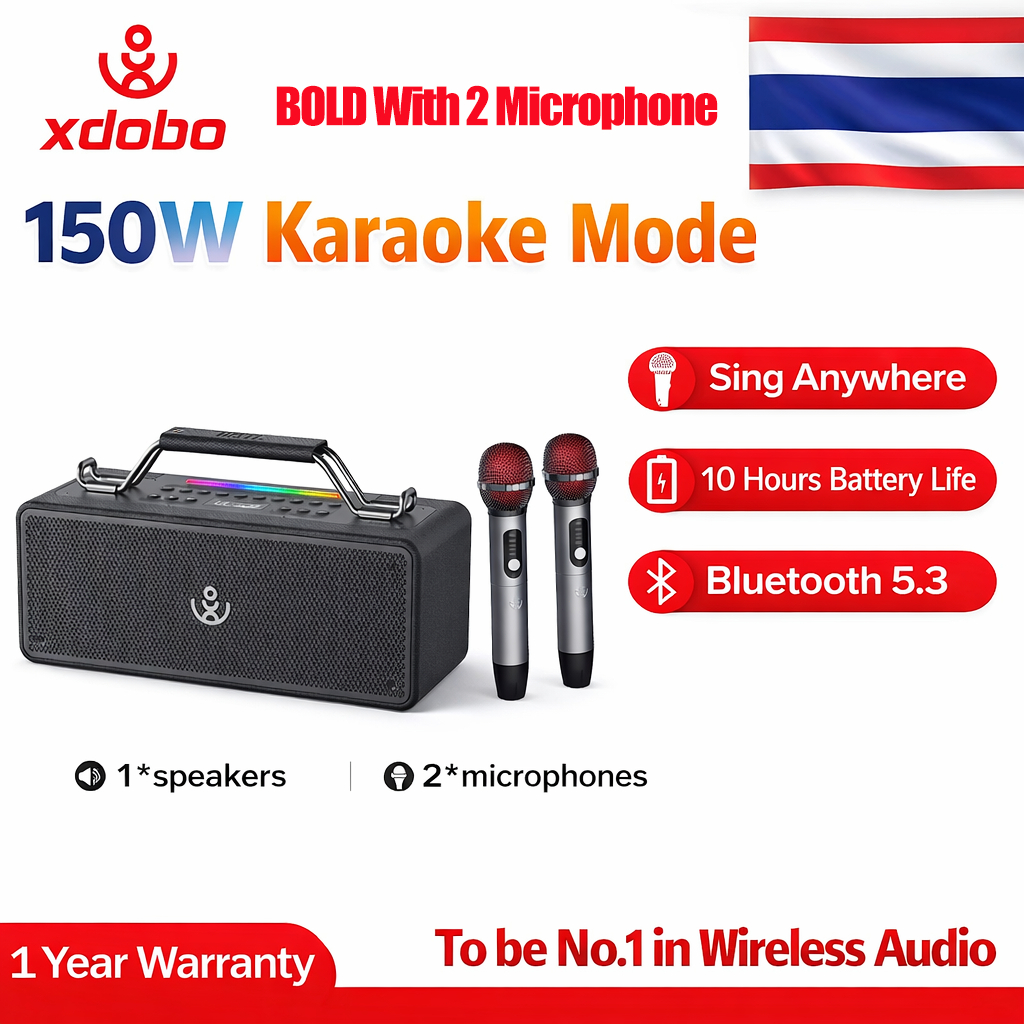 XDOBO Bold 150W ซาบวูฟเฟอร์แบบพกพาแบบไร้สาย Bluetooth พร้อมไมโครโฟน โทรศัพท์ เครื่องเสียง บลูทูธ เบส หนัก