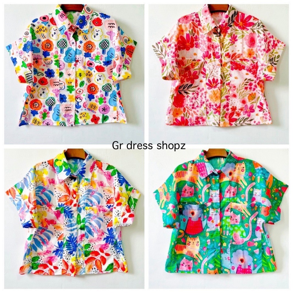 ป้าย Princess เสื้อเชิ้ตแขนสั้นผ้าคอตตตอนแต่งกระเป๋าใหญ่ หน้าผ้า 42 นิ้ว ยาว 19 นิ้ว