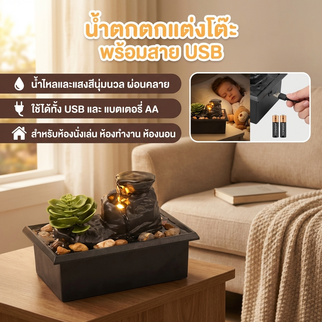 โต๊ะน้ำตกแต่ง ผ่อนคลายการทําสมาธิสก์ท็อป น้ำพุที่มีไฟอ่อน สําหรับตกแต่งบ้าน สํานักงาน น้ำพุตั้งโต๊ะ