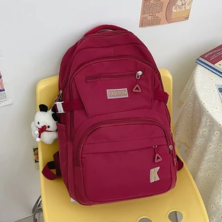 กระเป๋าไหล่คู่เกาหลีใต้ กระเป๋าเป้ เรียบง่าย สีทึบ ความจุสูง กันน้ำ ไนลอน กระเปนักเรียน