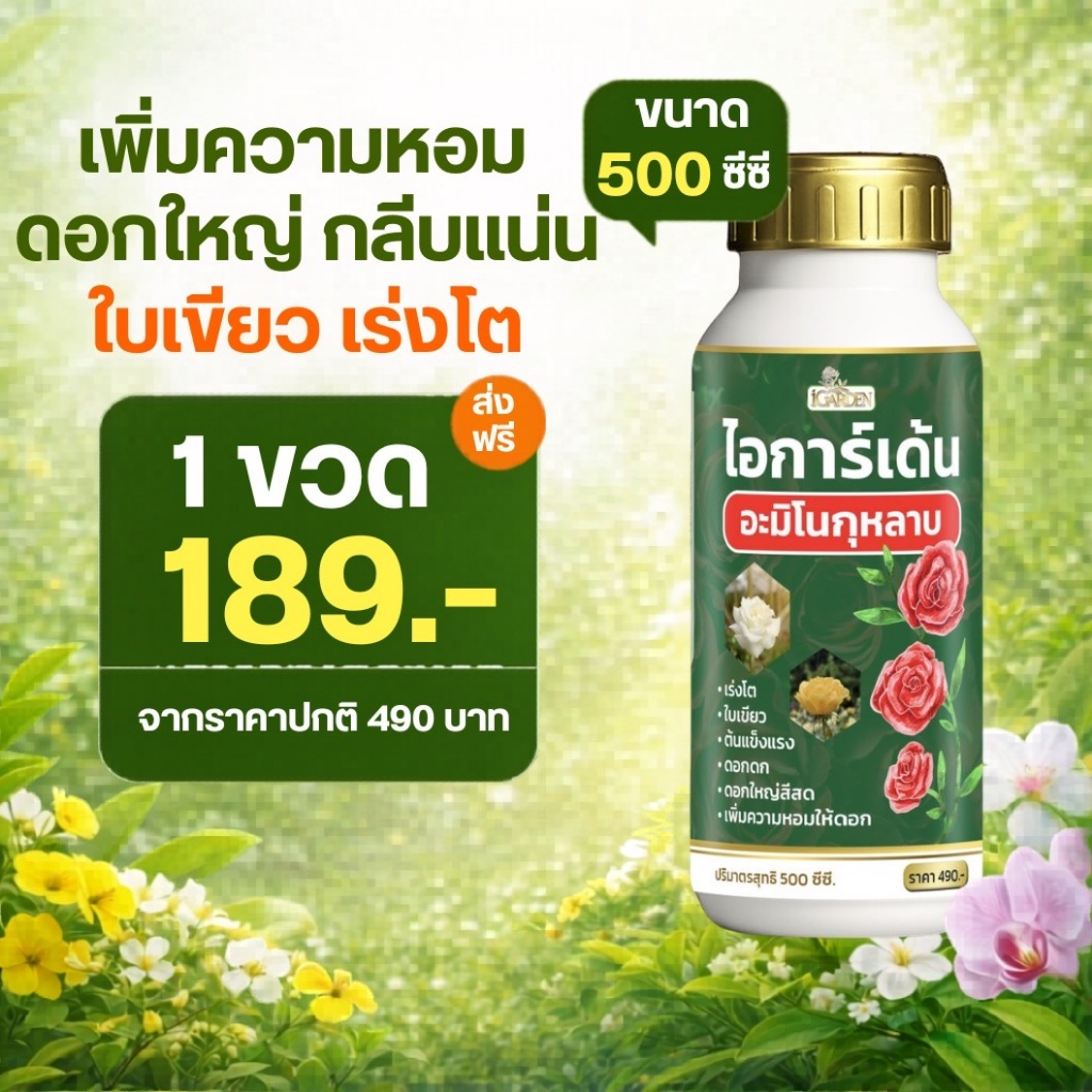 อะมิโนกุหลาบ  บำรุงกุหลาบครบ ใบสวย ต้นแข็ง ดอกดก ดอกใหญ่ หอมชัด ไอการ์เด้น 1 ขวด 500ซีซี