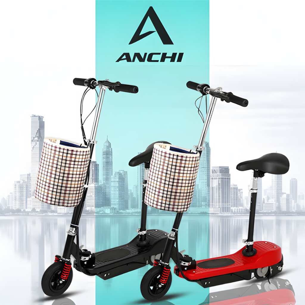 ANCHI สกู๊ตเตอร์ไฟฟ้า พกพา พับเก็บได้ มีโช้ค ตะกร้าใหญ่ เบาะนั่ง ขับง่าย เหมาะกับใช้งานทั่วไป