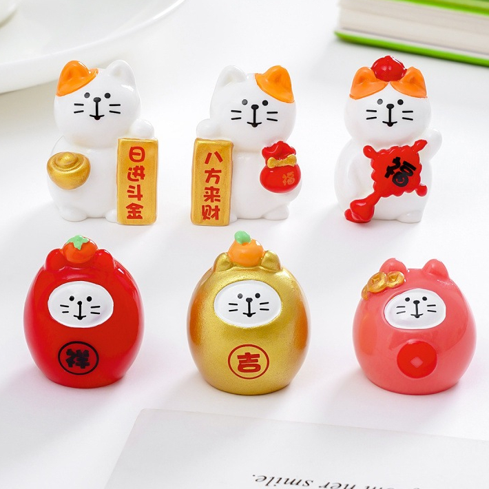 ่j798 ตุ๊กตาแมวน่ารักและเป็นมงคลของจิ๋วจำลองแพ็คละ 6 ชิ้น