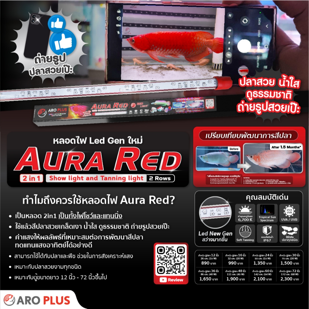 หลอดไฟ LED Aura Red 2in1 แบบ 2 แถว  สีแดง