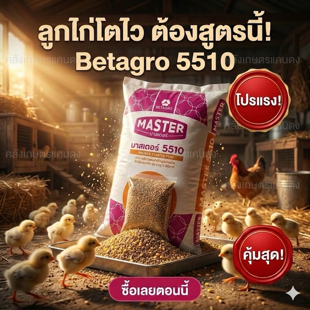 Betagro อาหารไก่แรกเกิด Master โปรตีน 21% บรรจุ800g. - 5 KG สำหรับไก่เล็กโตไวมั่นใจ อาหารไก่เบทาโกร
