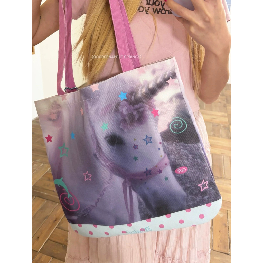 พร้อมส่ง/pre-order🫧tote bag Pony🦄กระเป๋าผ้าแคนวาส ลายสกรีน 💘oogreenapple