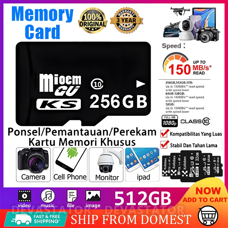 เมมโมรี่การ์ด Memory Card Micro SD card 32GB 64GB 128GB 256GB รองรับ มือถือ/กล้องวงจรปิด/กล้องหน้ารถ