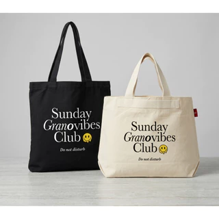 [สำหรับแจกลูกค้า] ถุงผ้า Sunday Granovibes Club :) สีผ้าดิบ - สีดำ (แจกคละสี/แบบ)