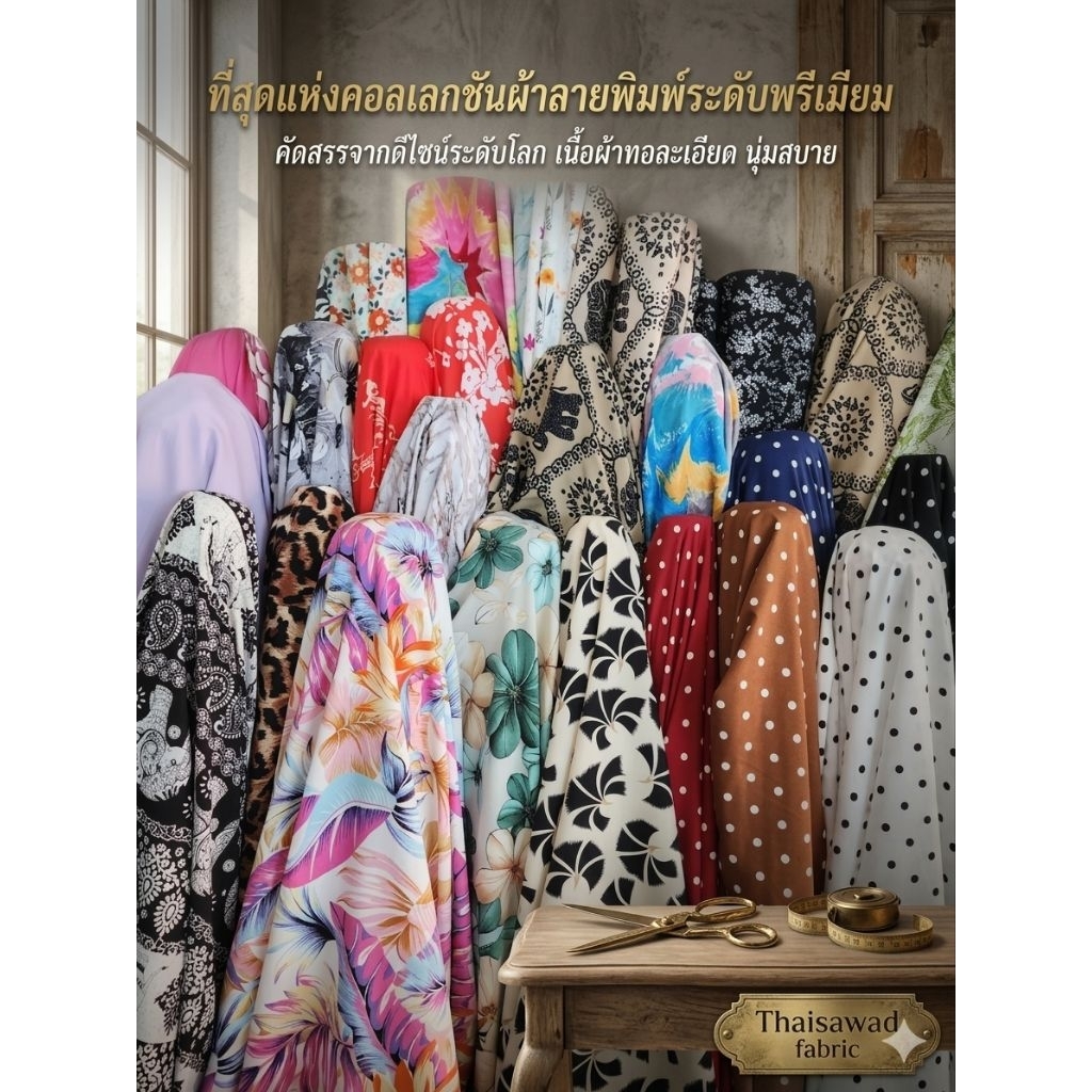🔥New!!🔥 ผ้า ไหมอิตาลี แฟชั่น ลาย เกรด a เดรส แซก เชิ๊ต กางเกง เมตร หลา หน้ากว้าง 58 นิ้ว