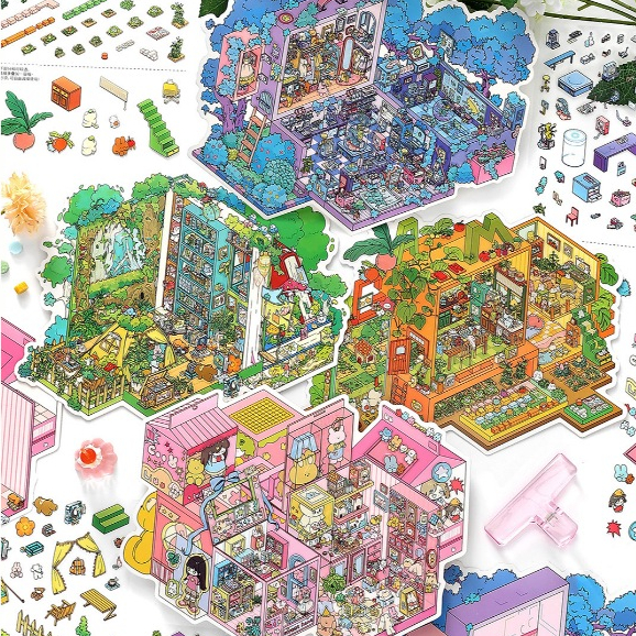 ส่งด่วน กทม. Deco Scene Stickers สติกเกอร์ ฉากใหญ่ DIY มีมาร์ค บ้านตุ๊กตา Infeel.me