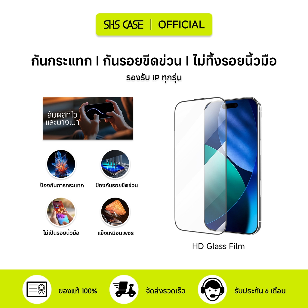 SHS ฟิล์มกระจก iP /ฟิล์มกระจกใส /ป้องกันลายนิ้วมือ /For iP 17 Pro Max/17/Air/16/15/14/13/12 ฟิล์ม iP